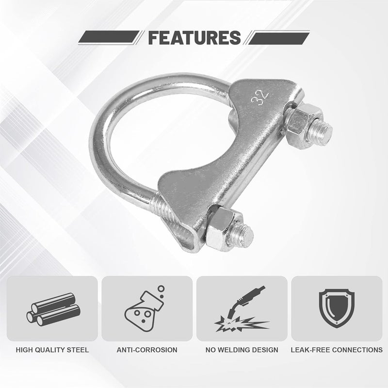 GESEXI 1.25" U-shaped Exhaust Pipe Clamp Mild Steel Muffler Exhaust Clamps with Anti-Rust Coat Pack of 2 - Image 4